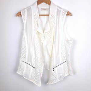 Chico’s White Lacy Vest Size XL Crochet fabric detailing. Sheer Layering